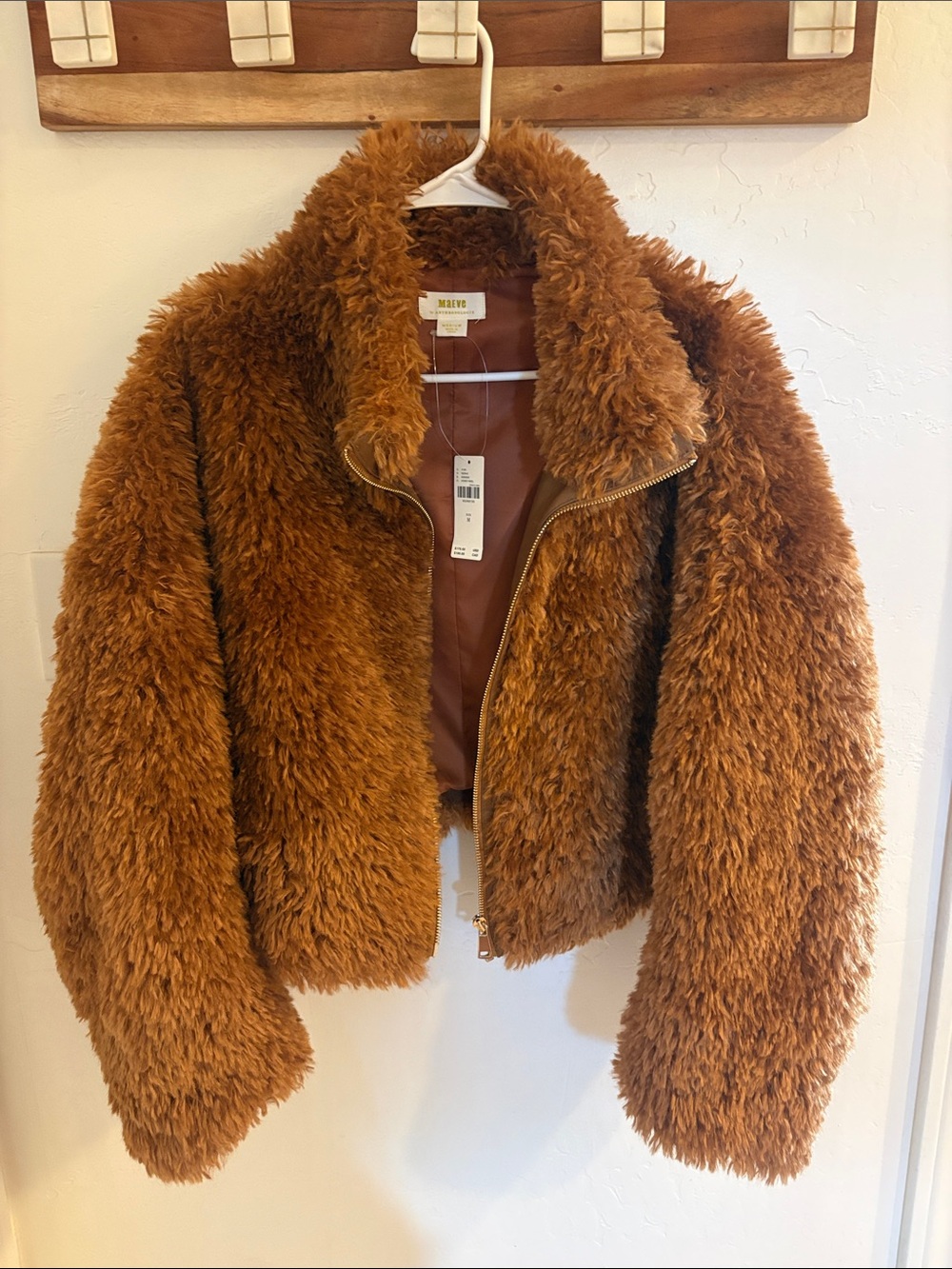 Anthropologie Rust Brown Faux Fur Zip Jacket